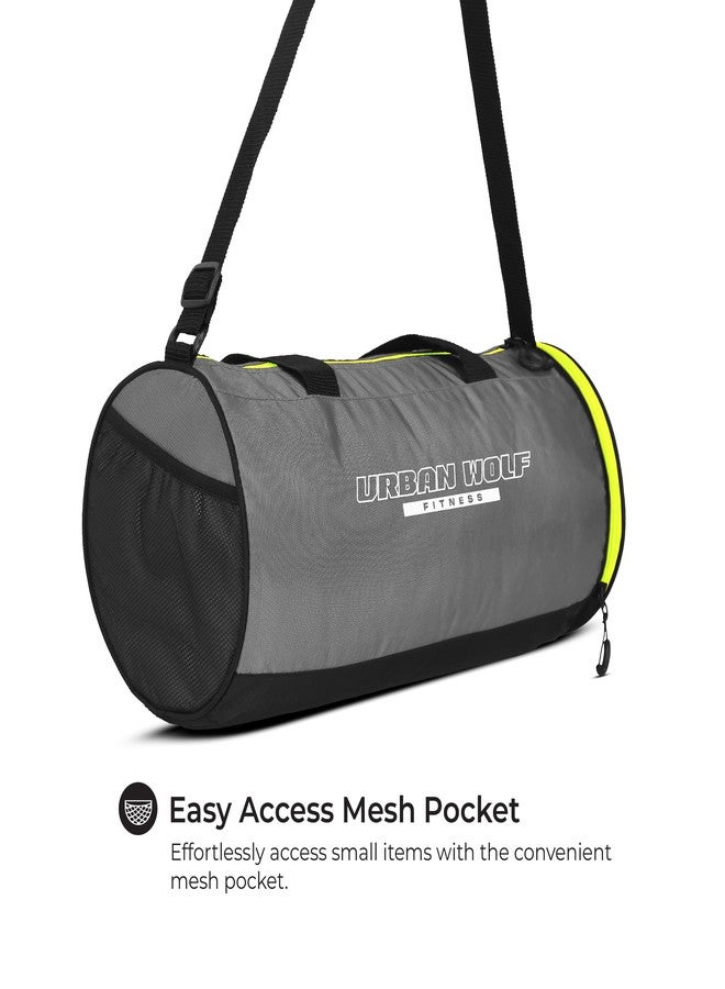 Urban Wolf 26L Gym Duffle Bag | Unisex Grey & Green Zipper | Separate Shoe Compartment | Quick Access Pocket | Durable Polyester | Multi-Functional Sports & Travel Bag | Dimensions 49x23x23 cm - Image 4